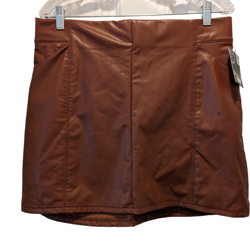 BOOM BOOM JEANS Brown Tan Faux Leather Mini Skirt Size XL *NWT